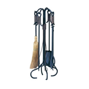 Uniflame 5 Pc. Black Wrought Iron Fireset With Copper Rope F-1299 - All