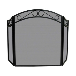 Uniflame 3 Fold Black Wrought Iron Arch Top Screen w/ Scrolls S-1088 - All