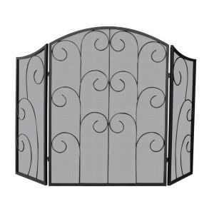 Uniflame 3 Panel Black Wrought Iron Screen Decorative Scroll S-1015 - All