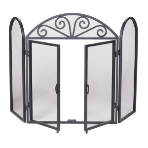 Uniflame 3 Fold Black Wrought Iron Screen With Scrolls S-1184 - All