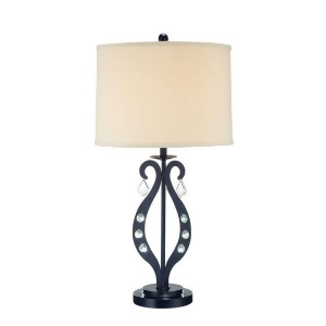 Lite Source Table Lamp Black Crystal Deco. Linen Shade Ls-21642 - All