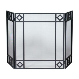 Uniflame 3 Fold Black Wrought Iron Screen With Diamond Design S-1194 - All