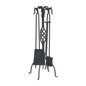 Uniflame 5 Pc. Black Wrought Iron Fireset With Center Weave F-1053 - All