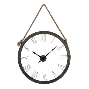Sterling Ind. Metal Wall Clock Hung On Rope in Rustic Iron/ Silver 26-8643 - All