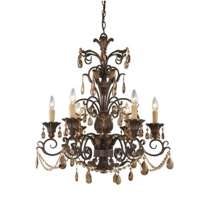 Elk Rochelle 6 Lt Chandelier Weathered Mahogany Amber Crystal 3344-6 - All