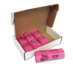 UNITED STATIONERS Tidy Girl Feminine Hygiene Sanitary Disposal Bags, 150/Roll, 4 Rolls/Carton - Pack Size:  CASE Keep restrooms smelling fresh and looking clean with these easy to use pink feminine hygiene disposal bags. Each Tidy Girl bag has step-by-step instructions for proper use and sealed disposal in waste receptacles, preventing the...