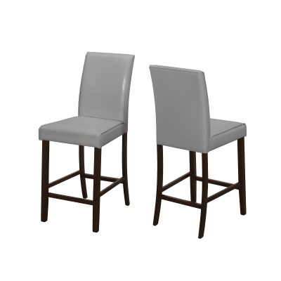 Monarch Specialties Dining Chair 2pcs Grey Leather Look Counter Height