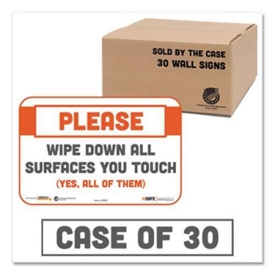 Repositionable Wall & Door Safety Signs Perfect for Most Surfaces tabbies BeSafe MessagingPlease Wipe Down All Surfaces You Touch 29163 30-Pack 9x5