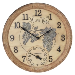 Taylor Precision Products 14-inch Poly Resin Time Clock with Thermometer in Wine Time Pattern