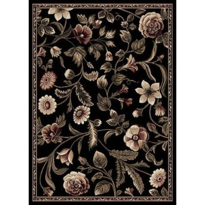 Transitional Area Rug Tropical Black Floral Leaves Vines Bordered Rug - 6' x 8'