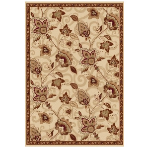 Transitional Ivory Bordered Floral Vines Area Rug - 3' x 5'