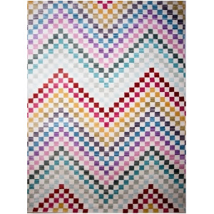 Abstract Multi-Color Area Rug Modern ZigZag Wave Lines Squares Distressed Rug - 7' x 10'