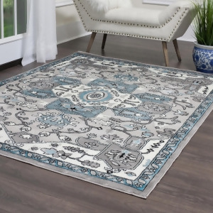 Designer Home Area Rug Silver Blue Bordered Floral Vines Modern Rug Carpet - 8' x 8'