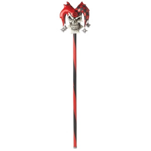Black and Red Jester Skull Cane - All