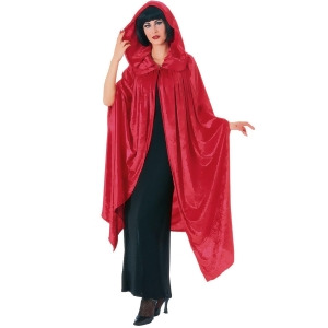 Hooded Crushed Red Velvet Cape Costume for Adult - All