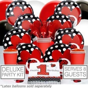 Ladybug 1st Birthday Deluxe Tableware Kit Serves 8 - All