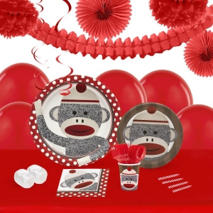 Sock Monkey Red 16 Guest Tableware Deco Kit - All