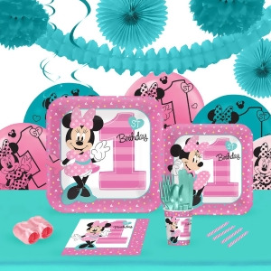 Disney Minnie Mouse 1st Birthday 16 Guest Tableware Deco Kit - All