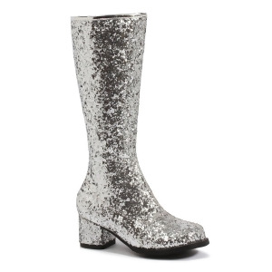 Kids Silver Glitter Gogo Boots - Large