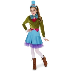 Lime Green Blue Mad Hatter Tween Costume - Juniors 5-9