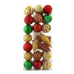 Red Green Gold Assorted Ornament Set 42 - All