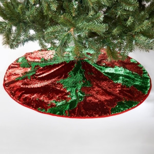 Red Green Reversible Sequin Tree Skirt - All
