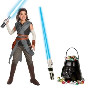 Star Wars Episode Viii The Last Jedi Super Deluxe Girl's Rey Costume and Lightsaber Bundle - All