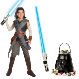 Star Wars Episode Viii The Last Jedi Super Deluxe Girl's Rey Costume and Lightsaber - All