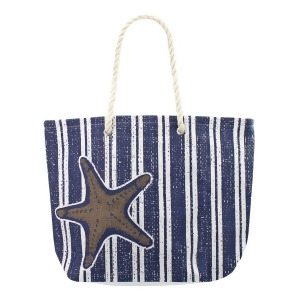 Navy Blue Starfish Stripes Canvas Beach Tote Bag - All