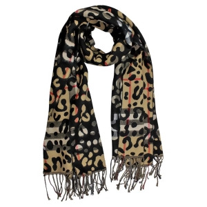 Leopard Plaid Print Long Scarf With Fringe - All