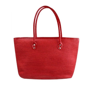 Red Long Handle Straw Beach Tote Bag - All