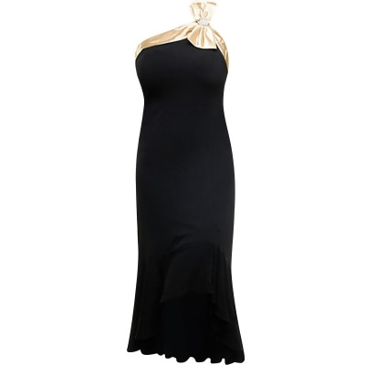 Tea Length Black Cocktail Dress With Champagne Trim & Bow 