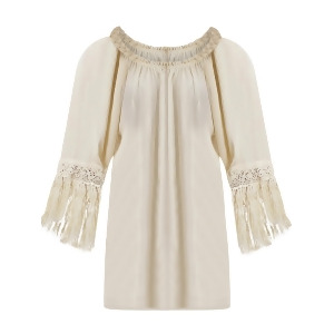 Light Beige Loose Fit Top With Long Fringe - All