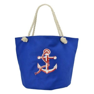 Blue Canvas Beach Bag Tote With Red White Anchor - All