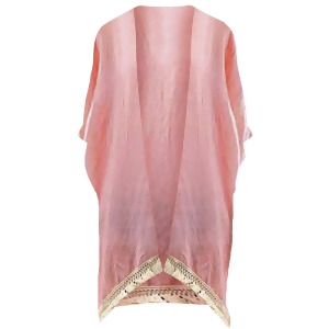 Pink Lightweight Sheer Kimono With Crochet Trim - All