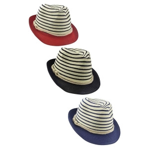 3-Pack Two-tone Striped Fedora Hats With Rope Band - All