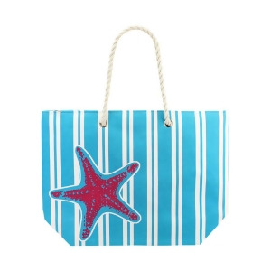 Turquoise Starfish Stripes Canvas Beach Tote Bag - All