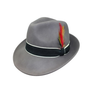 Gray Classic Wool Fedora Hat With Feather Hat Band - All