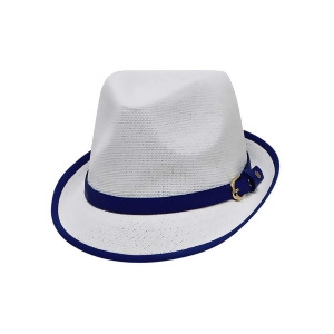 White Blue Lightweight Summer Fedora Hat With Belt Style Band - All