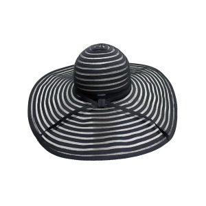 Black Sheer Striped Wide Brim Floppy Hat - All