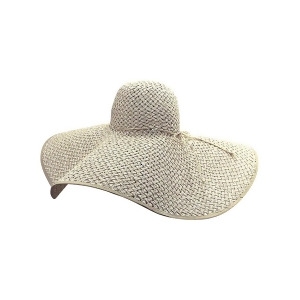 Cream White Ultra Wide Brim Straw Floppy Hat - All