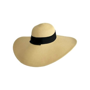 Tan Wide Brimmed Floppy Hat With Black Ribbon Hat Band - All