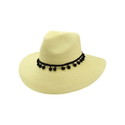 Straw Panama Style Sun Hat With Pom-Pom Trim 