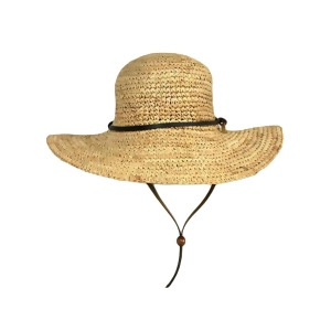 Natural Tan Wide Brim Floppy Sun Hat With Chin Cord - All