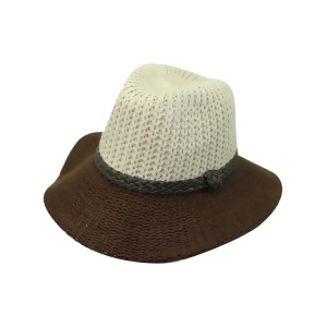 Two-tone Beige Brown Knit Fedora Hat - All