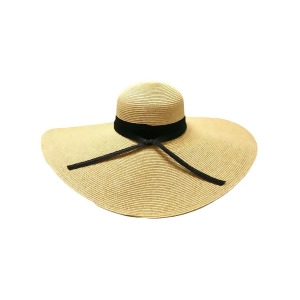 Natural Wide Brim Floppy Hat With Black Ribbon Hat Band - All