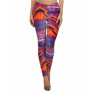 Pink Blue Colorful Aztec Print Velour Leggings - All