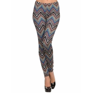 Blue Multicolor Tribal Print Velour Leggings - All