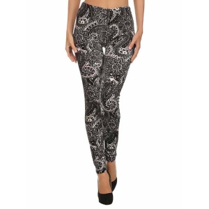 Black White Paisley Print Velour Leggings - All