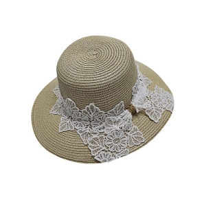 Natural Lace Trim Wide Brim Bucket Sunhat - All